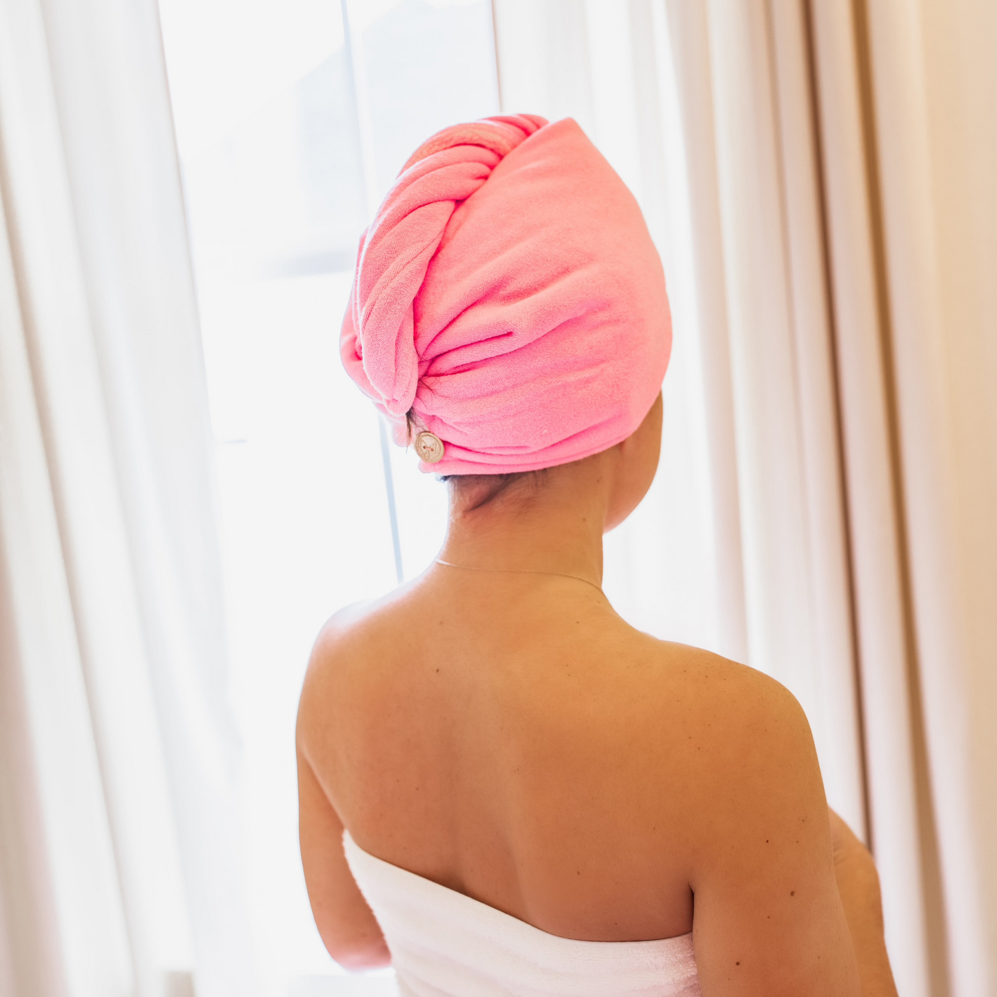 Pink Towel Hair Wrap